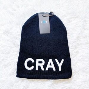Cray black beanie hat black white embroidery O/S